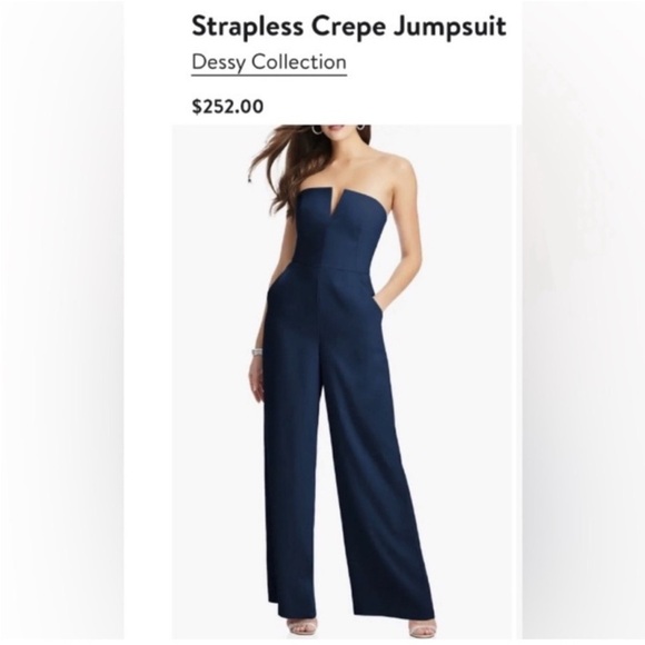 Dessy Collection 3066 Strapless Crepe Jumpsuit Navy Blue 0 - Picture 2 of 6